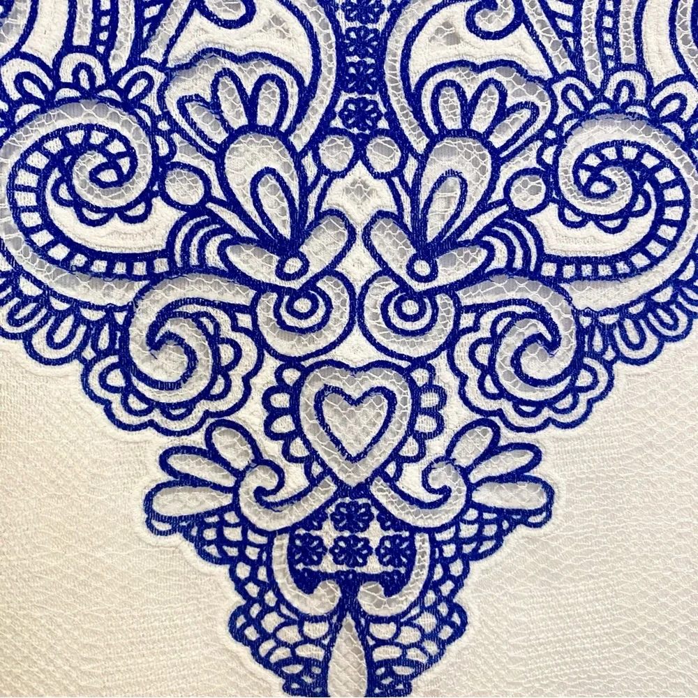 Promod French boutique white summer shift dress with blue embroidery - Picture 7 of 8
